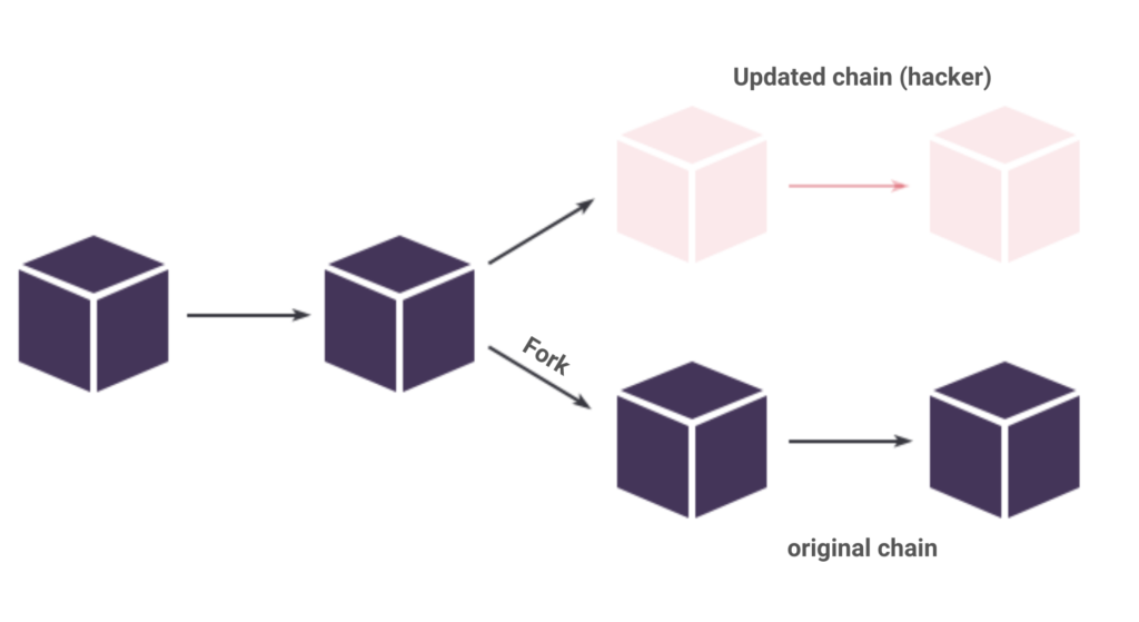 Forking the blockchain means to go back to a certain point in time to a certain block and restart everything from that block