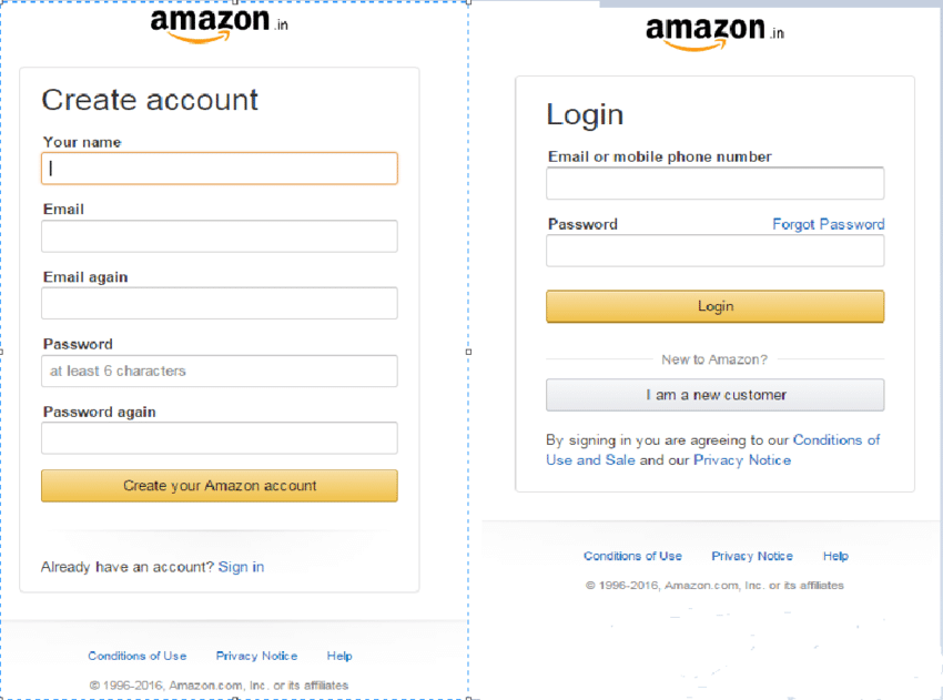 Amazon reports the advantages of registering on its platform, but in no case imposes registration on its customers